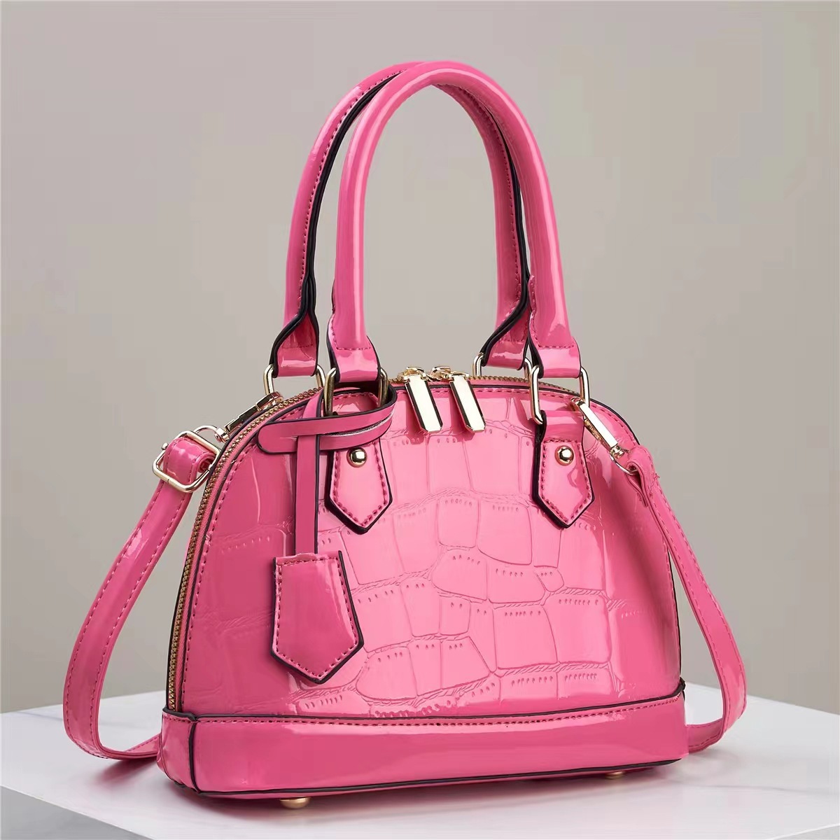 Premium Luxury Bag Women's Stone Texture Shell Bag Fashionable Large-Capacity Glossy Leather Shoulder Handbag Free Shipping