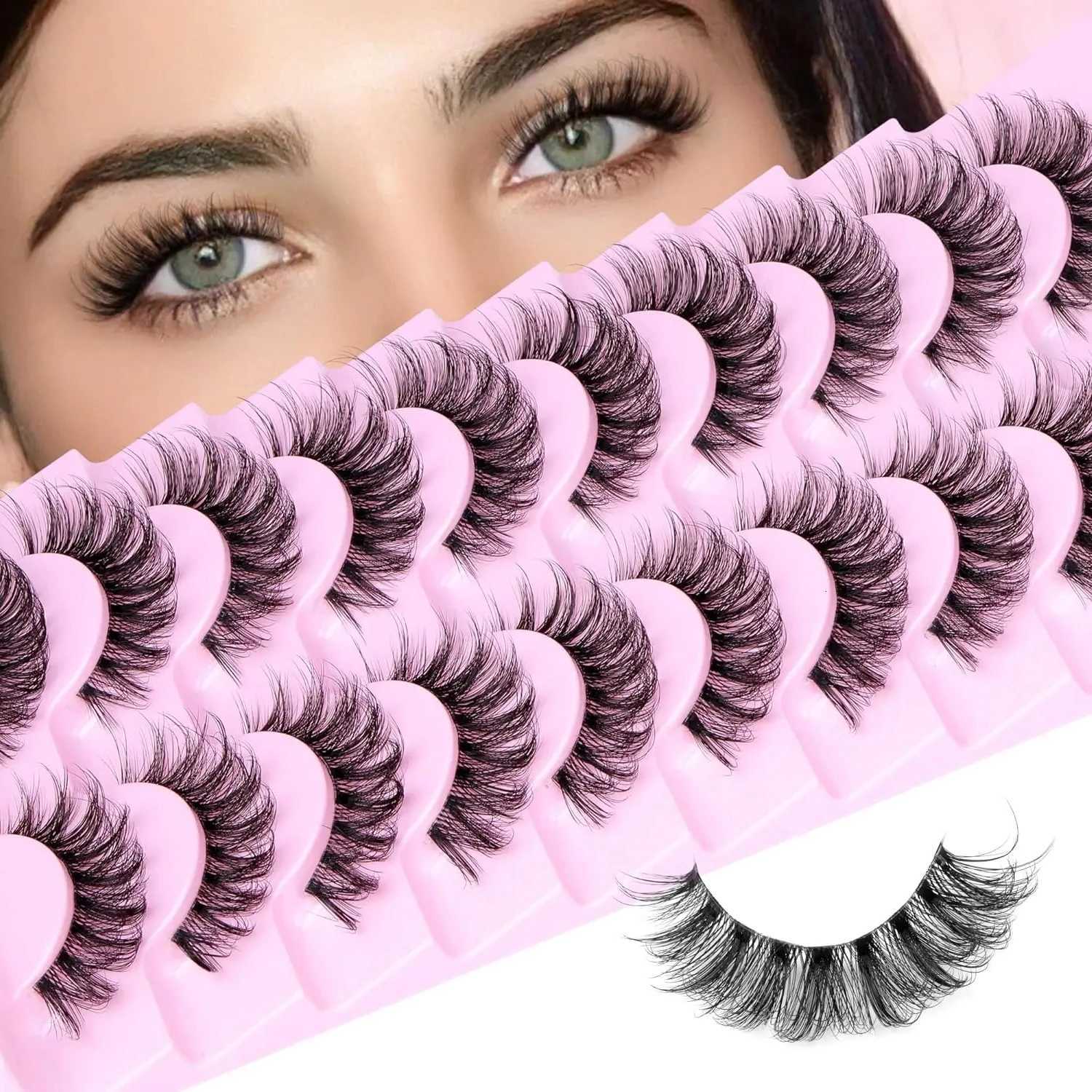 10 Pairs Natural Eyelashes Fluffy Lashes D Curl Eyelashes 3D Volume Wispy False Lashes Strips Clear Band Lashes PackT251117