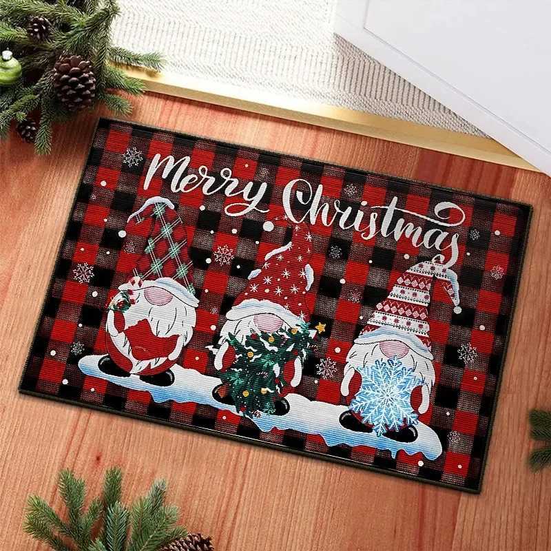 Festive Christmas Carpet Mat Traditional Red Plaid Rug Happy New Year Snowflakes Xmas Gift Home Decoration Floor Mats RugsM251117