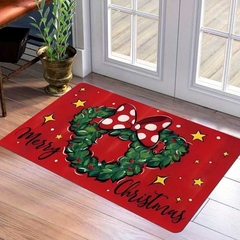 Christmas Holiday Entrance Doormat Anti Slip 100 Polyester Carpet with Christmas Wreath Pattern Felt Rug Decoration Living RoomM251117