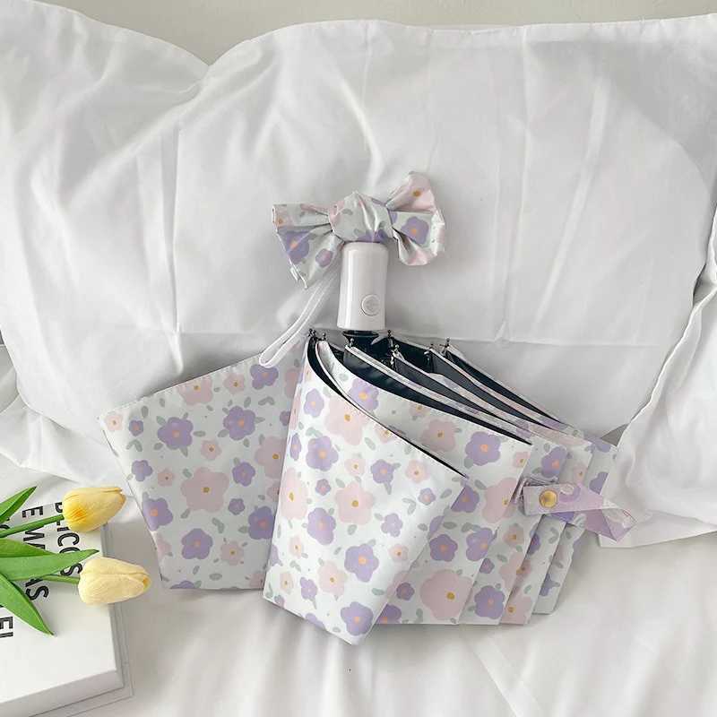 Little Purple Flower Umbrella Womens Dual-purpose Sun Umbrella Sun Protection UV Protection Ultra light Compact Sun Umbrella C251117