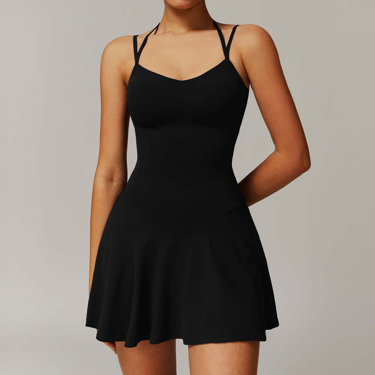 A822 Athletic Women's Halter Top Dress with Pocket Bottom Layer - Lightweight Short Tennis Skirt