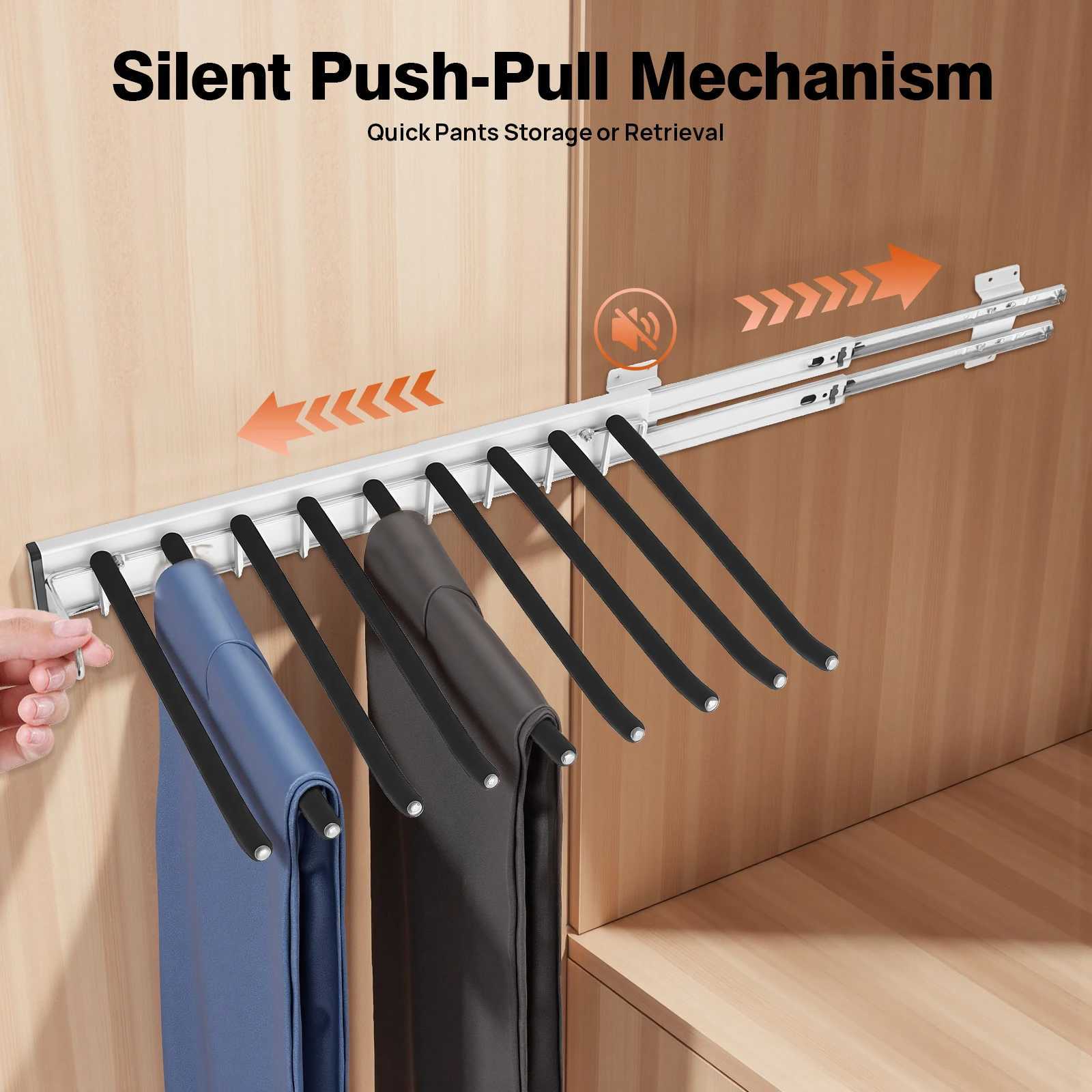 9 Arms Pull Out Trousers Rack Wardrobe Pants Organizer Retractable Closet Pants Hanger Right Left Side Mount C251117