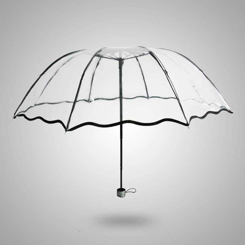 Transparent Folding Non-automatic Umbrella Men Ripple Edge Windproof Rain Umbrella Women Plastic Clear Ladies Outdoor Parasol C251117