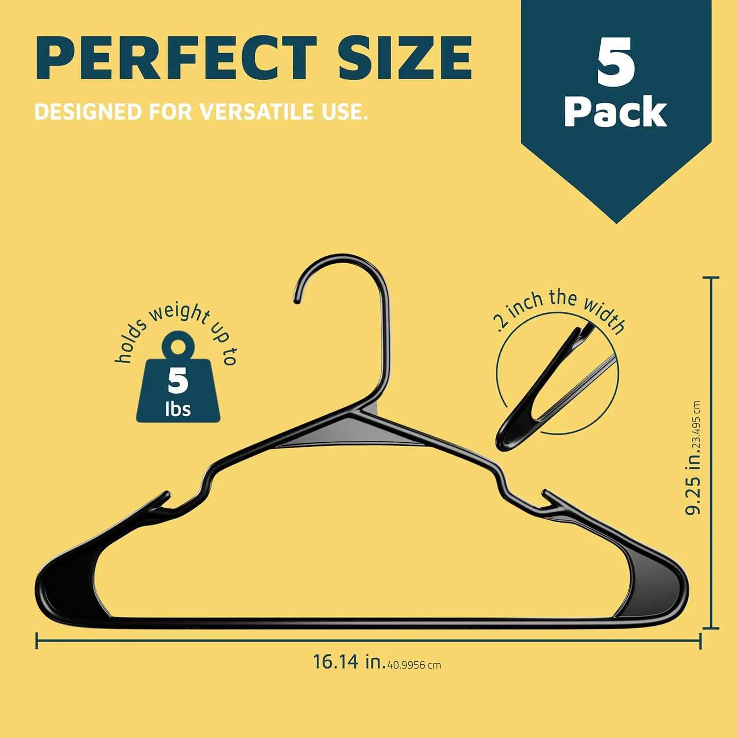 Heavy Duty Plastic Hangers 5-Pack Black - Non-Slip Space Saving Clothes Hangers for Dresses Coats Holds 5 lbs C251117