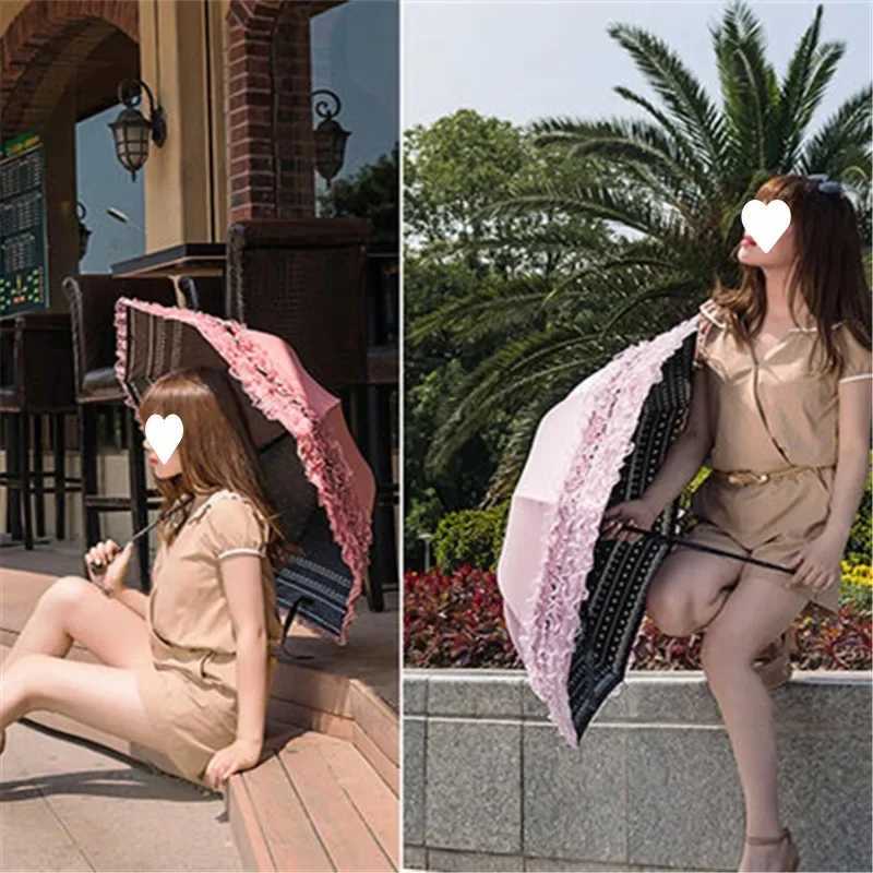 Vintage Lace Parasol Uv Protection Folding Umbrella Stylish Lace Folding Umbrella for Sun Protection Rain Lightweight Portable C251117