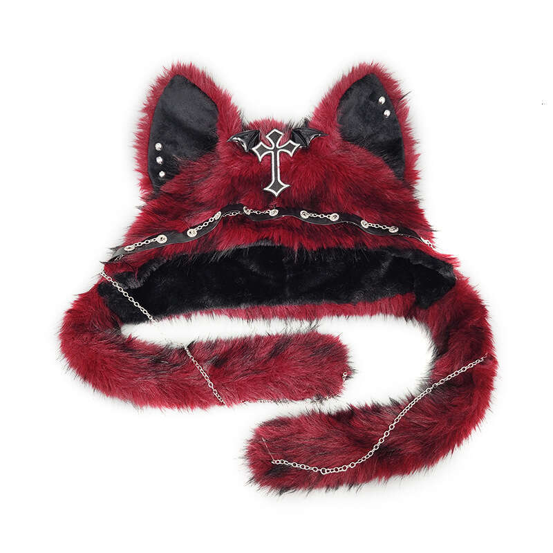 Halloween Dark Gothic Plush Hat, Winter Spicy Girl Cat Ear Hat, Halloween Punk Rock Warm Hat