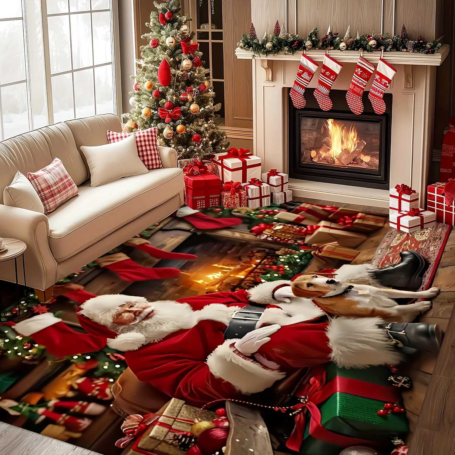 Santa Claus Christmas Doormat High-Density Flannel Washable Non-Slip Rug for Indoor Outdoor Multi-Room Holiday DecorM251117