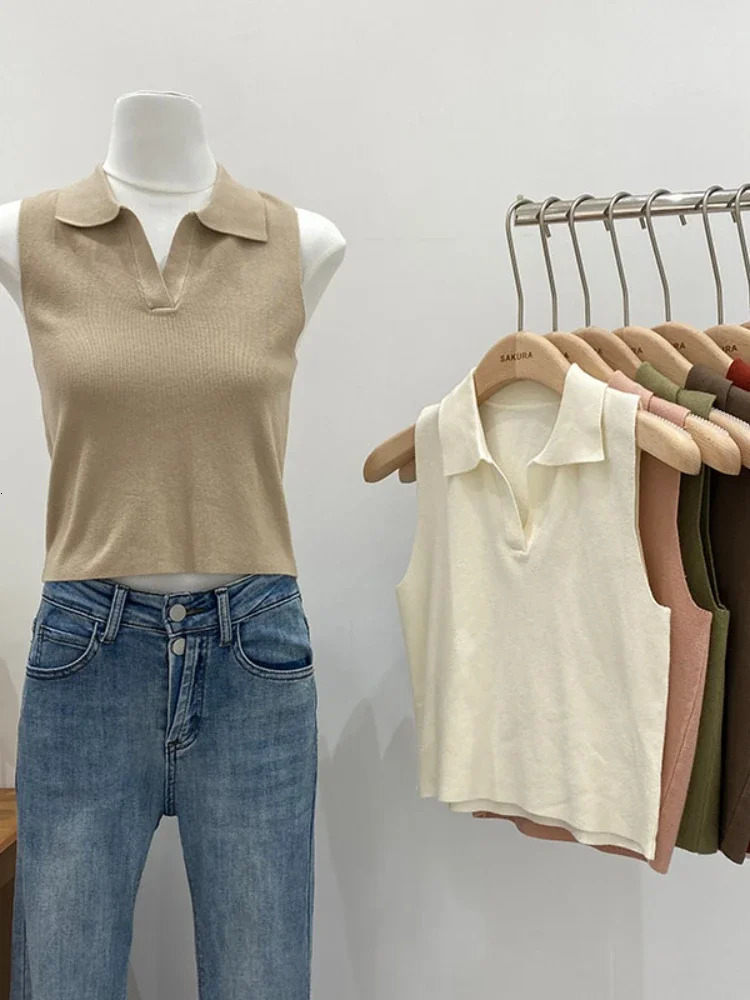 2025 Knitted Top Women Y2K Tank Top V Neck Vest Female Sleeveless Sweater Chic Cut Out Streetwear Solid Skinny Tube Top 250417