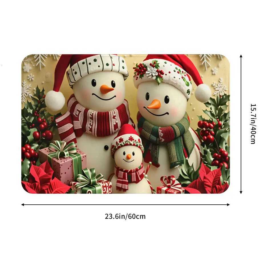 Winter Snowman Christmas Print Floor Door Kitchen Bathroom Mats Anti-Slip Outdoor Doormat Garden Entrance Carpet RugM251117