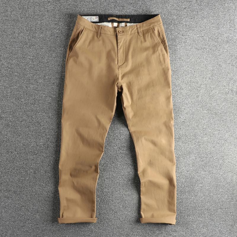 Men's Pants 2025 Spring Autumn American Retro Woven Twill Chino Busniess Simple 97.4% Cotton Washed Casual Straight Trousers