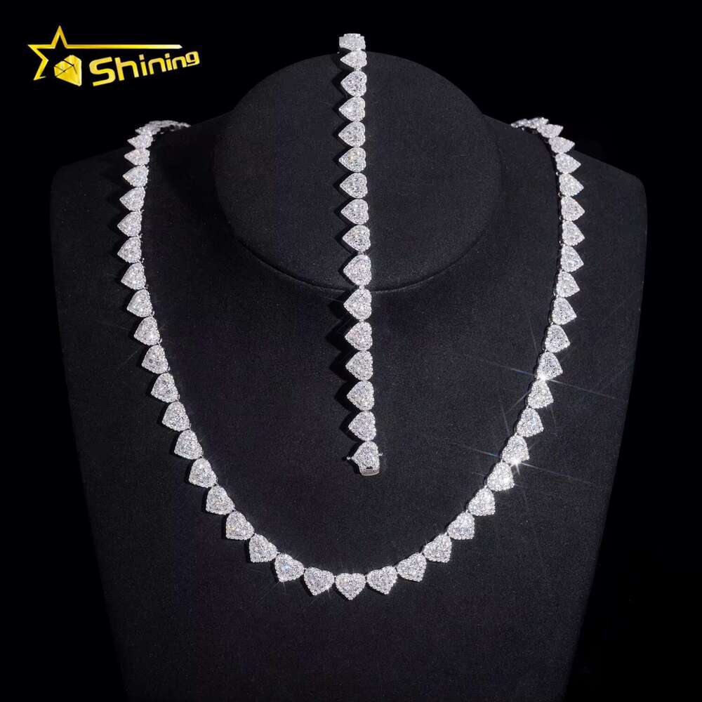 Hot Selg 8mm Width Heart Shape Iced Out VVS Chain Cuban k Hip Hop Sier Men Moissanite Necklace