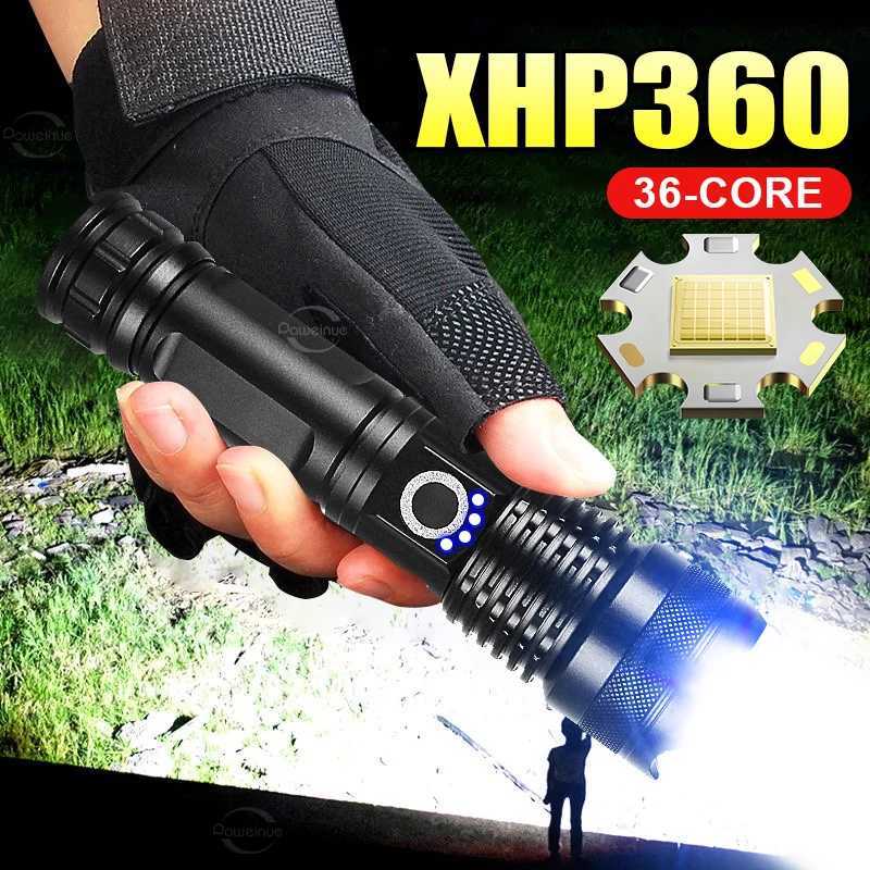 XHP360 Newest Powerful Flashlight Rechargeable Torch Light XHP90 High Power LED Flaslight USB Zoomable Camping Lantern Work Lamp M251117