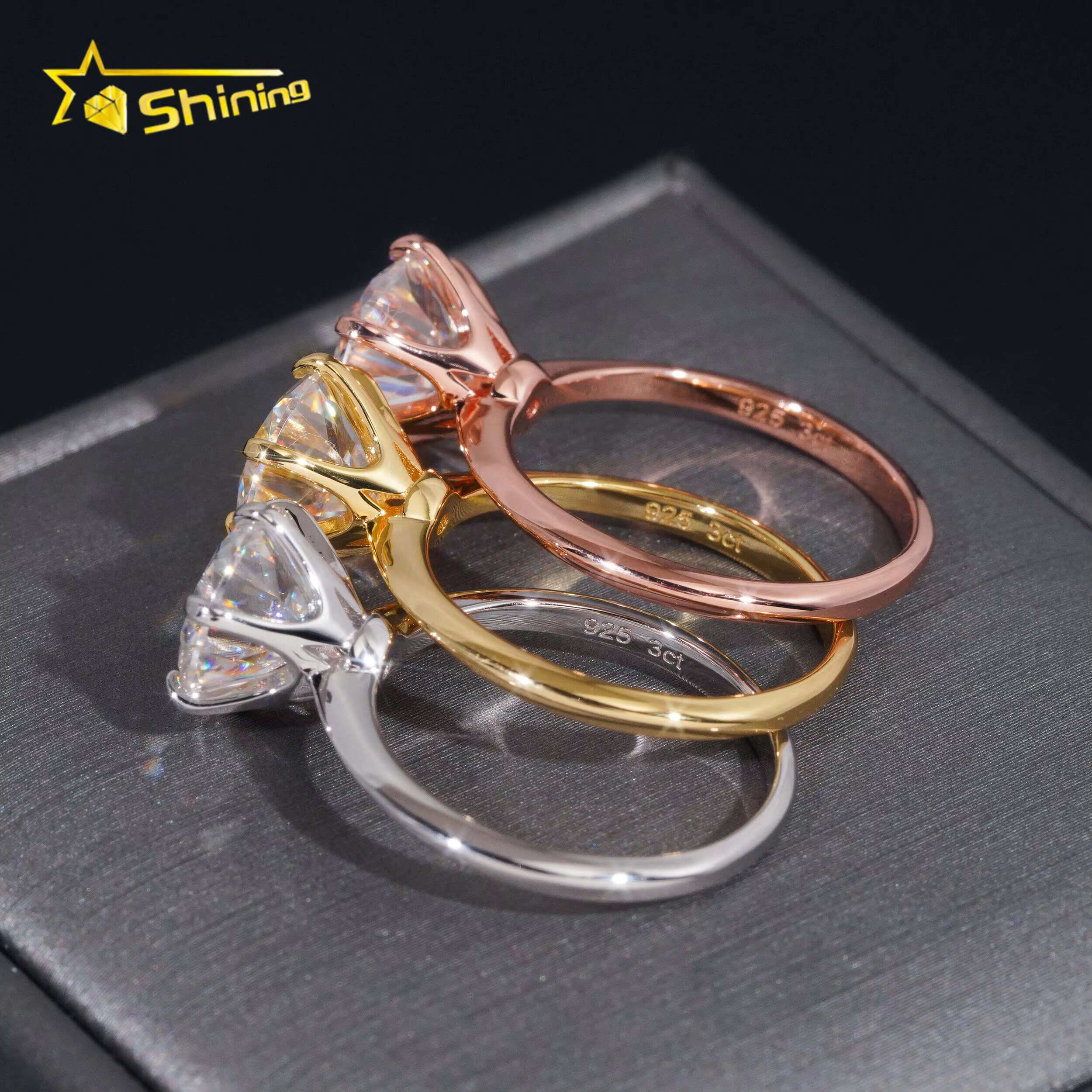 Classical 6Prongs Setting Wedding Sterling Sier Gold Plated Pass Dia Tester Moissanite Engagement Ring