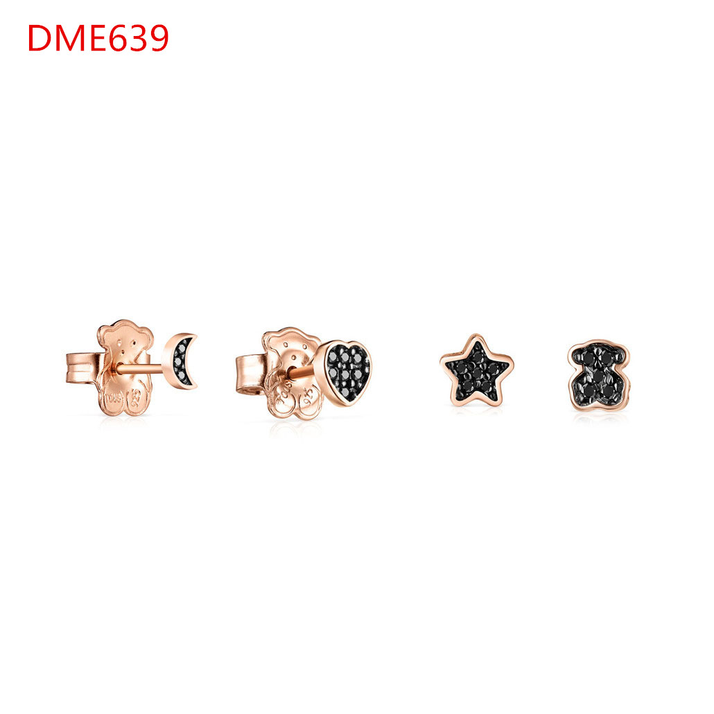 Fashion Women Men Girls Bear Silver Rose Gold Stainless Steel Black Zircon Heart Star Cartoon Animal Span Hoop Earrings Jewelry