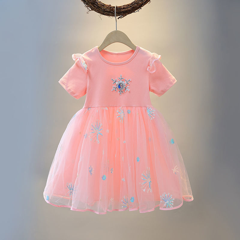 DISNEY Girls designer clothes kids dress designer baby clothes Soft fabric label-free design Elsa kids mesh dress.