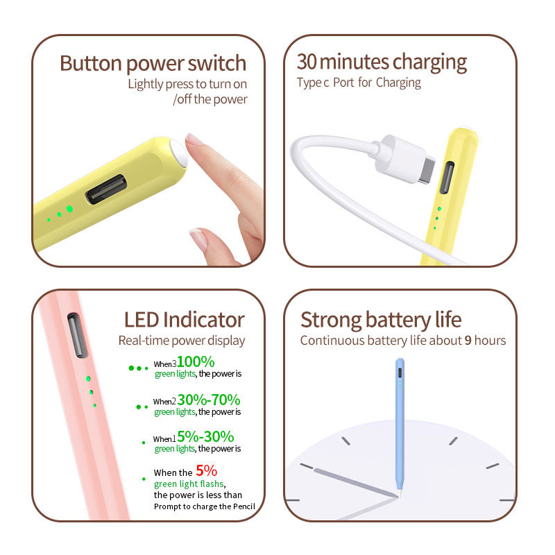 Chargeable Active Stylus Pen 3 Light Short/Long Touch Pen for Children 2nd Generation Palm Rejection for ipad Air7 IPAD 11 Pencil