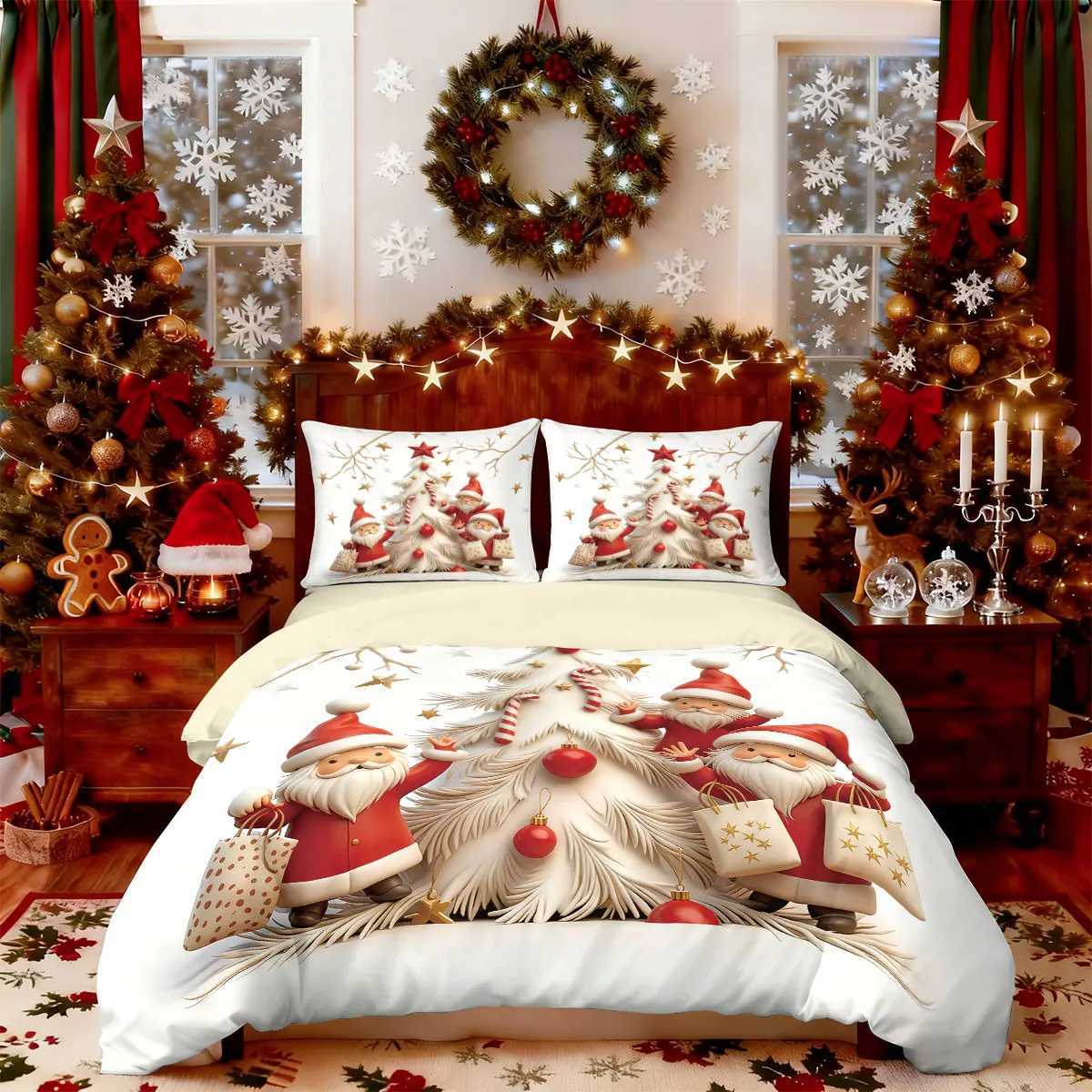 3pcs cartoon Christmas tree print coreless duvet set multi size bedroom dormitory bedding holiday decoration machine washableM251118