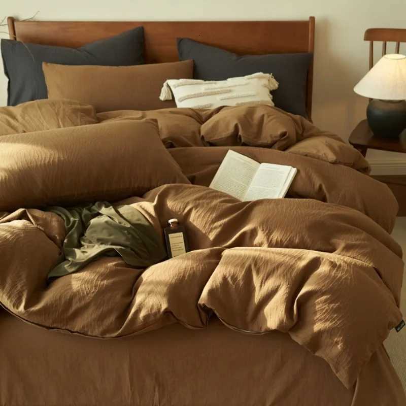 Pure cotton three-layer yarn bed four-piece set 100 cotton bedding simple quilt cover bed sheet three-piece bed hatM251118