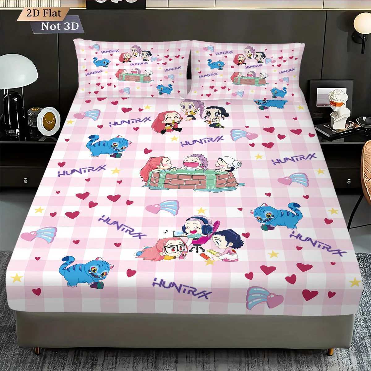 3pcs K-Pop Demon Hunters Print coreless Bed Sheet Set Multi Size Soft Bed Cover Bedroom Bedding Decoration Machine WashableM251118