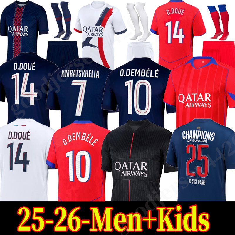 25 26 DEMBELE D.DOUE Soccer Jerseys Kvaratskhelia Maillot fourth HAKIMI enfants football shirts kits kids Equipment VITINHA Zaire Emery BARCOLA PARIS Fourth PSGES