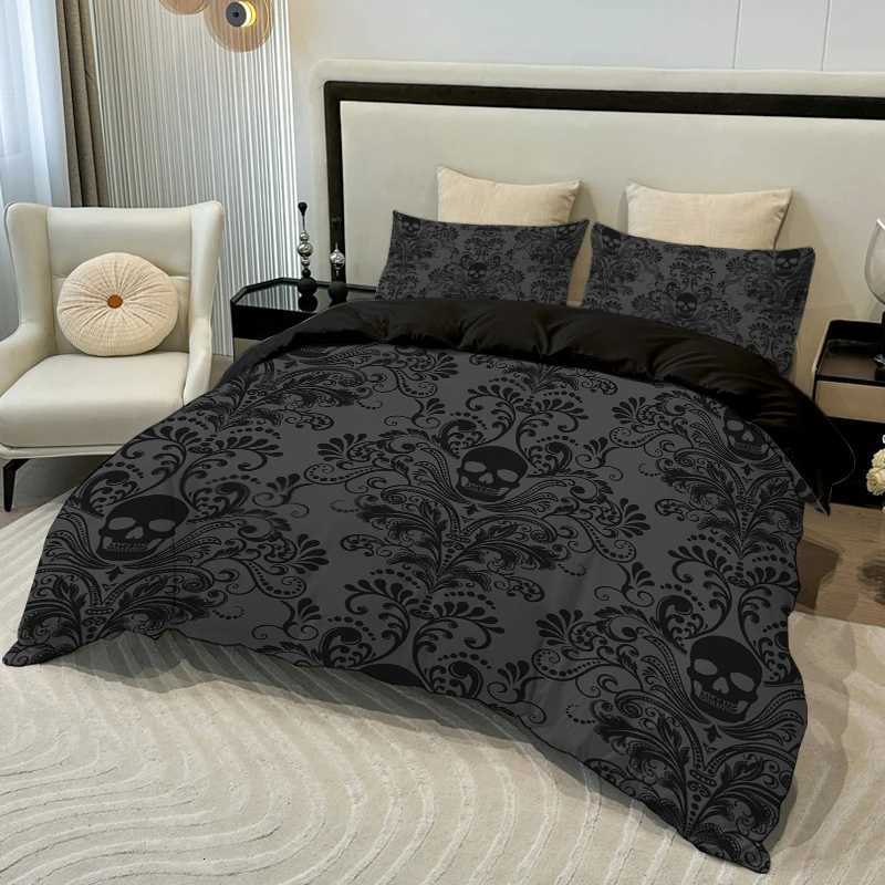 3pcs Skull Flower Duvet set With Flower Skull Pattern Includes 1 Duvet Cover And 2 cases Suitable For All SeasonsM251118