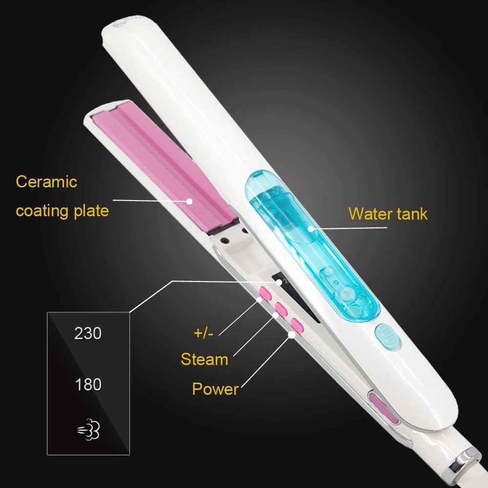 Steam Hair Straightener Salon Ceramic Vapor Ionic Flat Iron Straightening for Women 2 in 1 Hair Straightener and Curler W250610