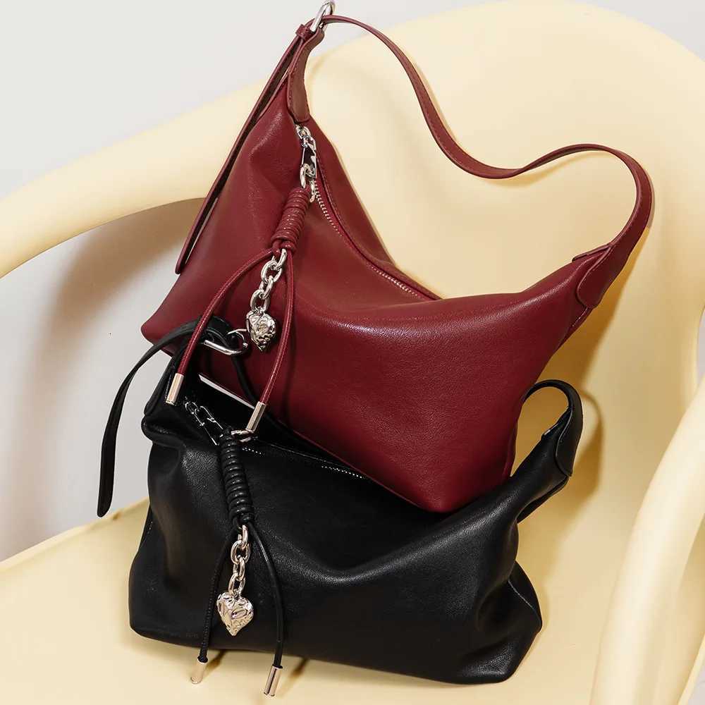 split leather womens underarm bag 2025 new niche design vintage simple crossbody bag cowhide fashion handbag shoulder bagW251118