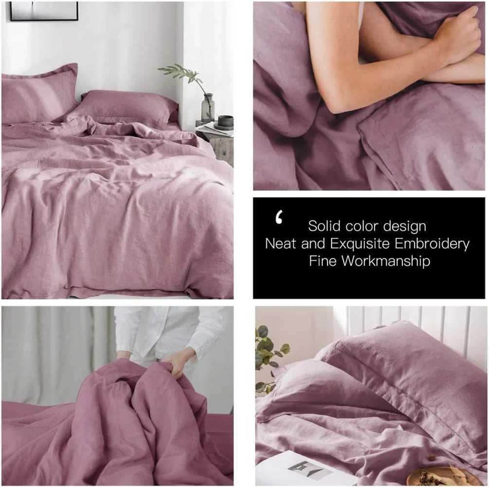 SimpleOpulence 100 Linen Bedding Set 3Pcs Washed Comforter Boho Breathable Queen King Size Duvet Cover Bed Sheet ShamsM251118