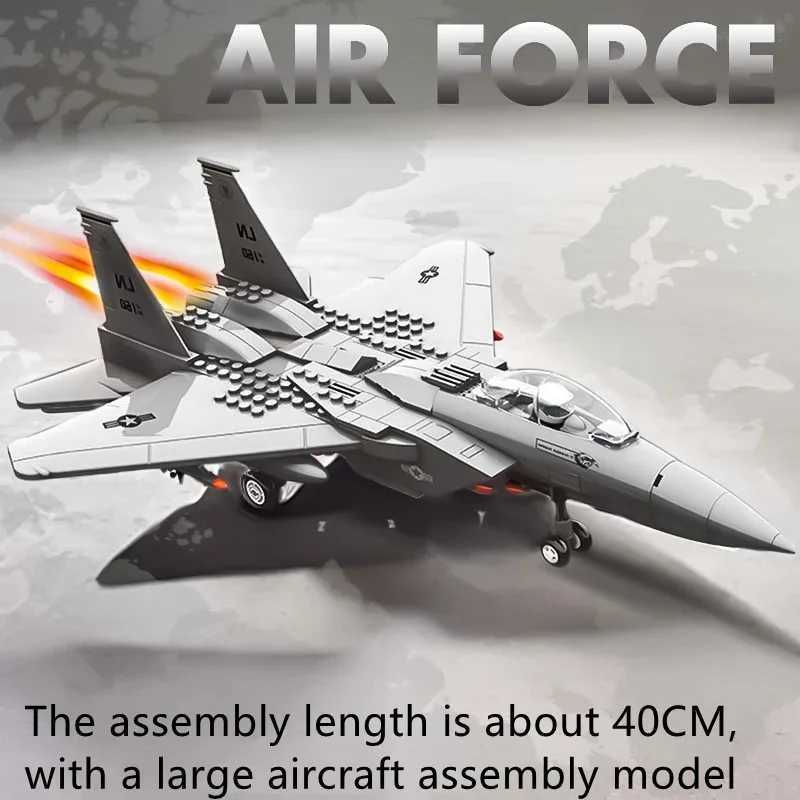 2025 new large F-15 J-20 military combat armed aircraft reconnaissance aircraft building blocks assembled toy boy birthday gift C251118