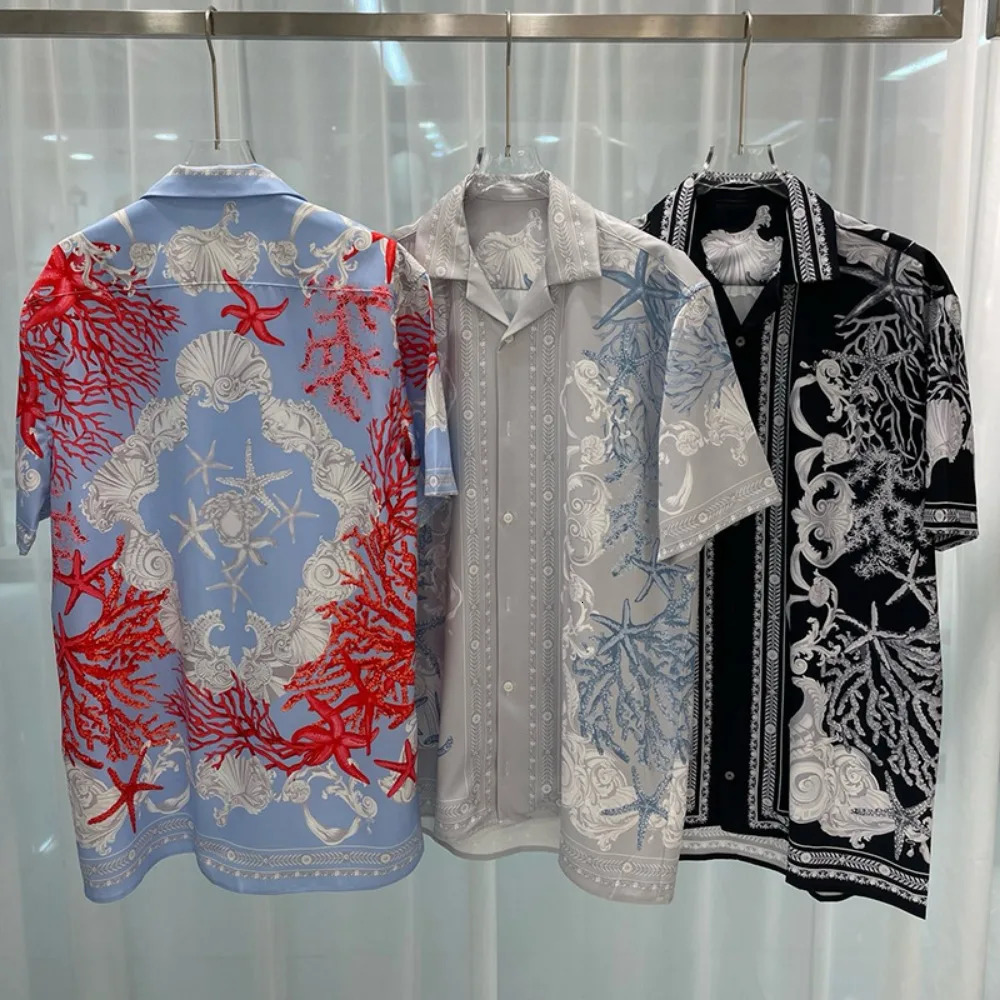 SpringSummer Fashionable Casual Youth Travel Digital Printed Mens Short sleeved Shirt 250418