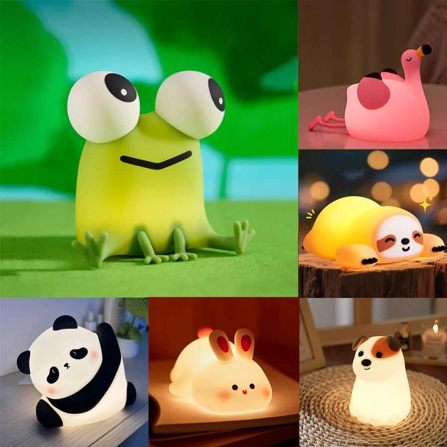 Kawaii Animal Led Table Lamp Toddler Night Light Silicone Kids Toy Gifts Bedroom Bedside Desk Room Decor Rechargeable Mood Light M251118