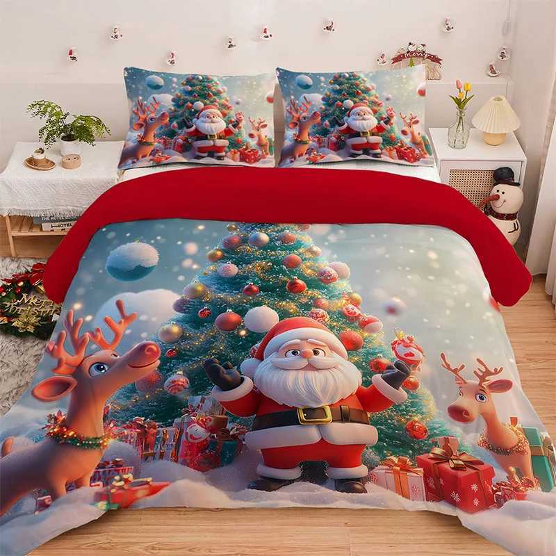 3PC Cartoon Christmas Duvet Cover Kawaii Elk Interesting Old Man Bedding set 1Duvet Cover 2 cases No filler/coreM251118