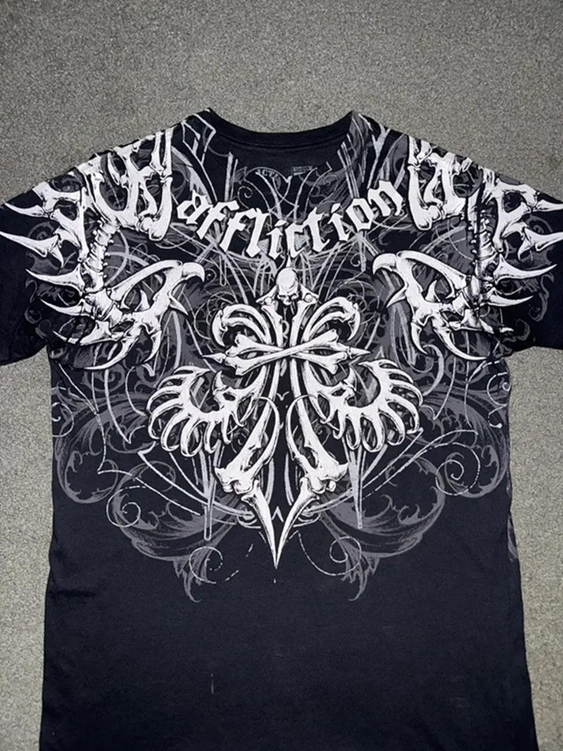 American hiphop retro printed cotton Tshirt mens street Y2K casual loose clown short sleeved unisex punk rock 250408Z