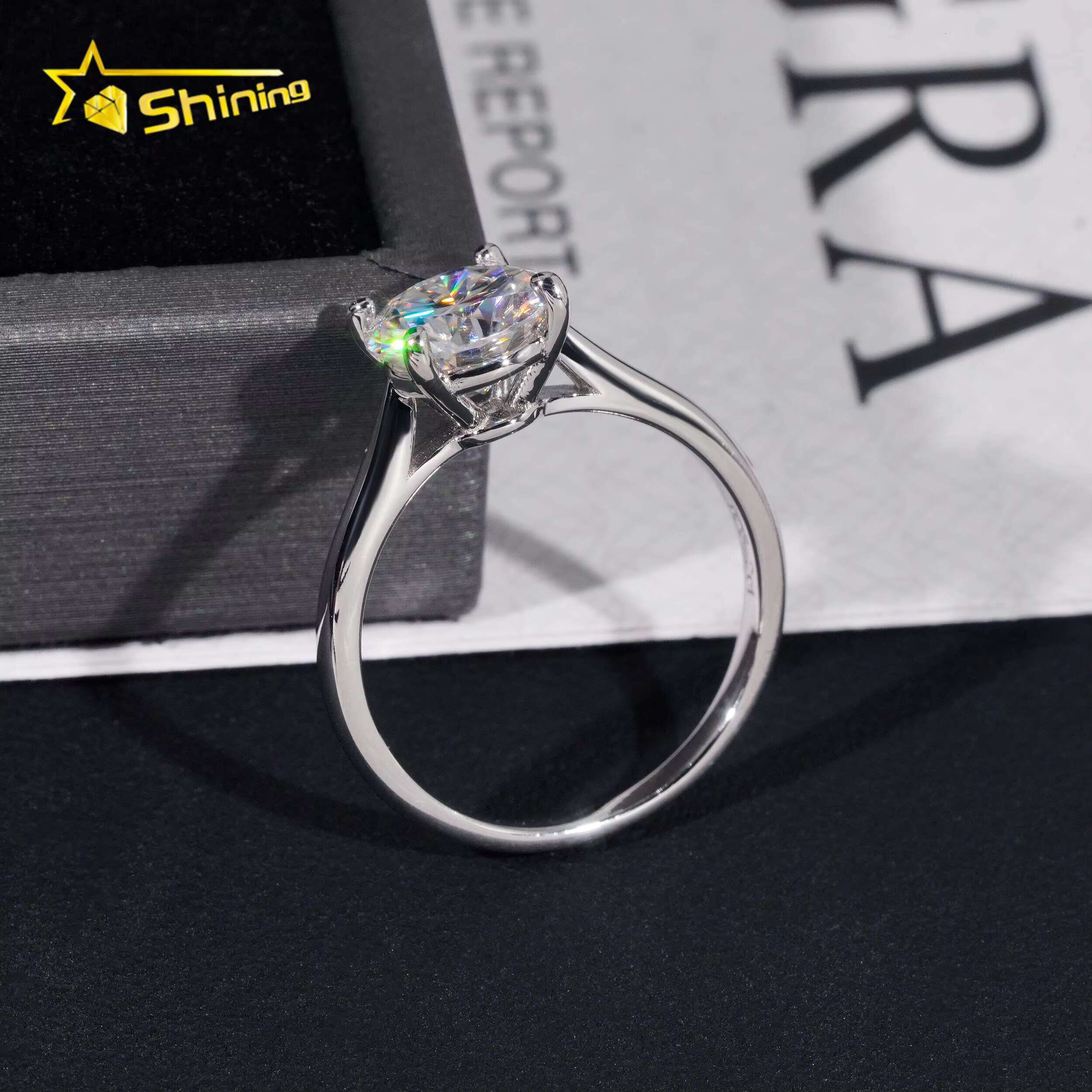 Classical Cathedral Setting Women Wedding Pass Dia Tester Moissanite Sterling Sier Gold Plated Engagement Ring