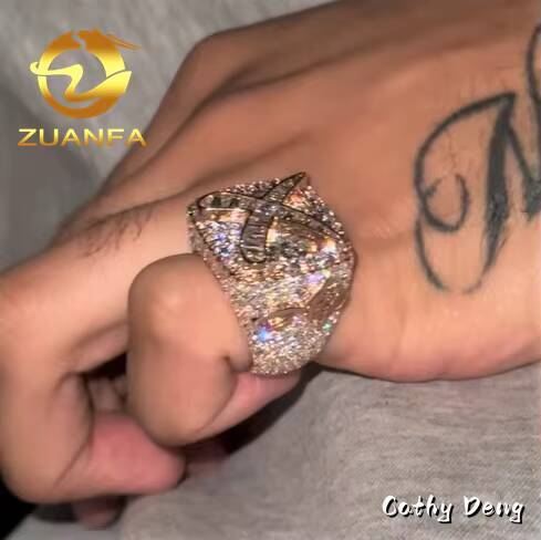 Hip Hop Jewelry Moissanite Men Diamond Rings 925 Silver Ice Out Ring Moissanite Hip Hop Ring