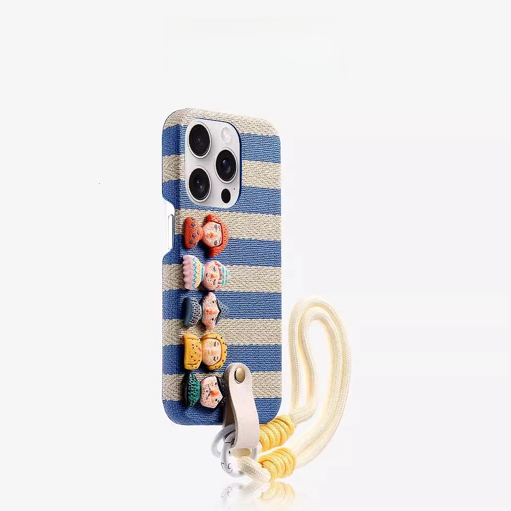 Striped Fun Doll Phone Case Compatible with iPhone 16/15 Pro Max New High-end Feel Lanyard Shockproof Protective Case