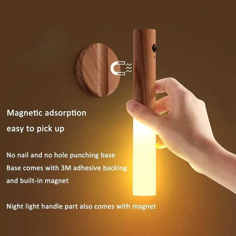 Night light Motion sensor night light Rechargeable wall light Magnetic wall light Wooden wall light for bedroom stairs M251118