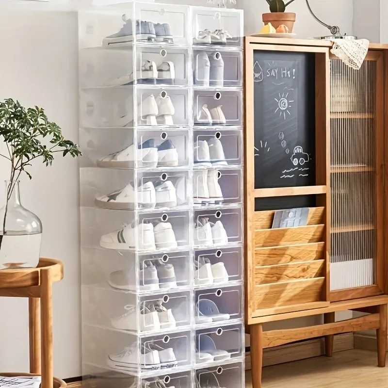 3/6pcs Plastic Shoes Case Drawer Case Thicke Transparent Shoebox Fold Shoe Organizer Plastic Shoe Boxes Stackable Box H251117