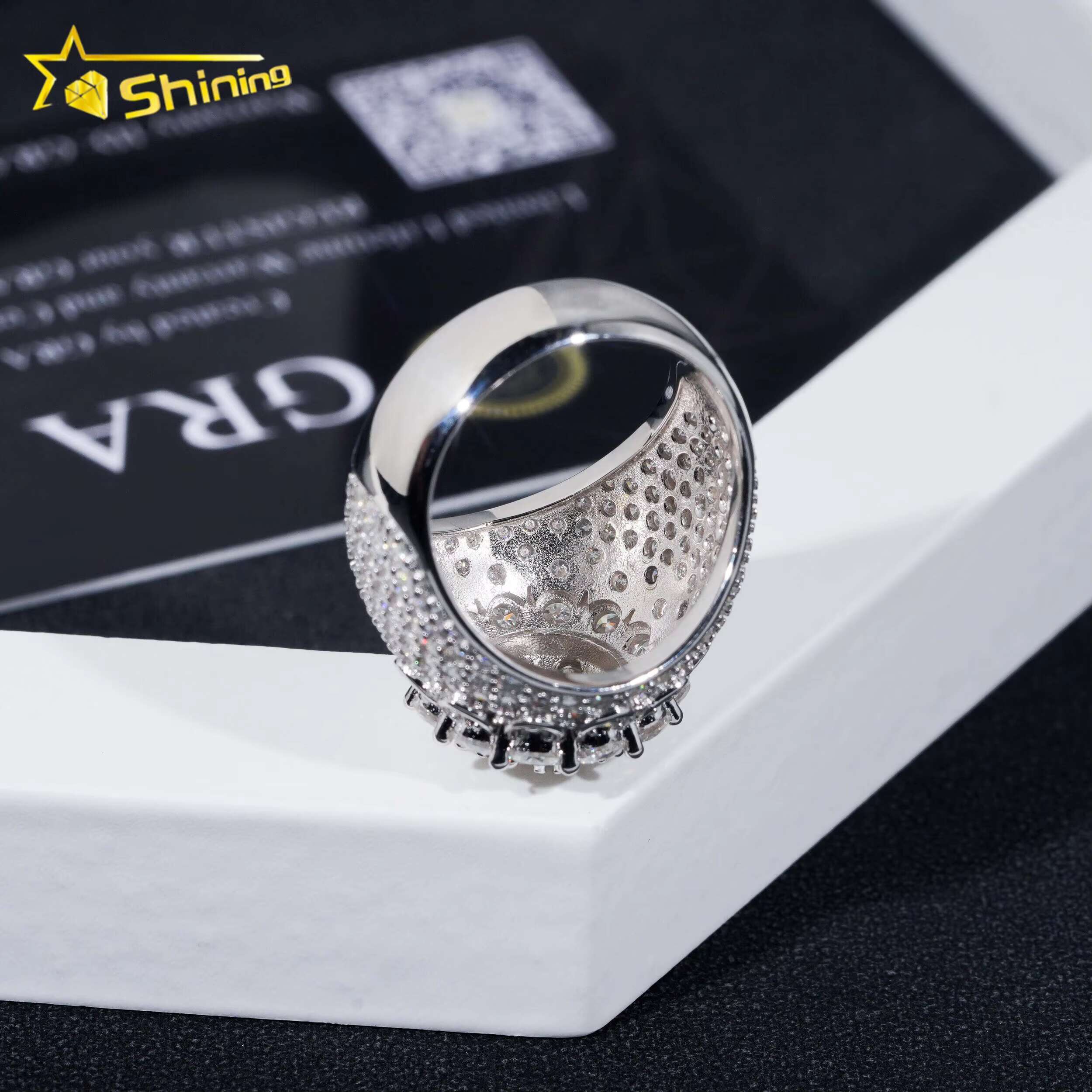 GRA Certificate Sterling Sier Gold Plated Hip Hop Jewelry Sparkle Iced Out Moissanite Men Ring
