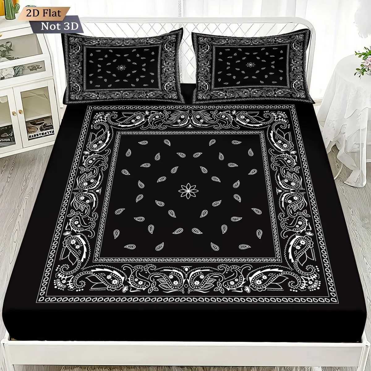 3pcs Retro Black Wave Pattern Print Coreless Bed Sheet Set Multiple Sizes Soft Bedcover Bedroom Bedding DecorationM251118