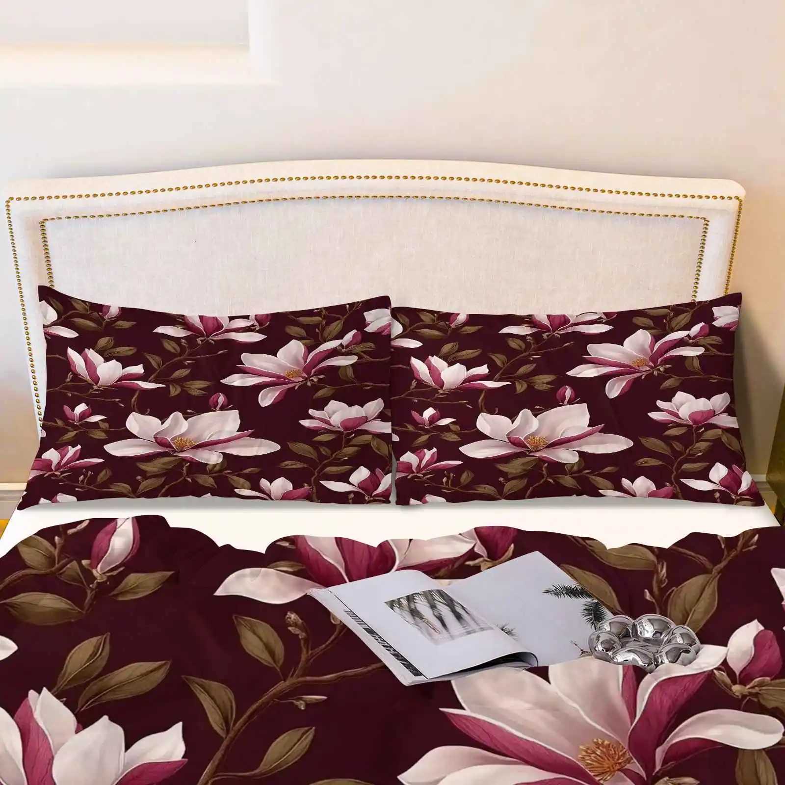 Duvet Cover White Pink Magnolia Flower Theme Floral Bedding Set Suitable for Bedroom Decoration Living Room Hotel Modern DecorM251118