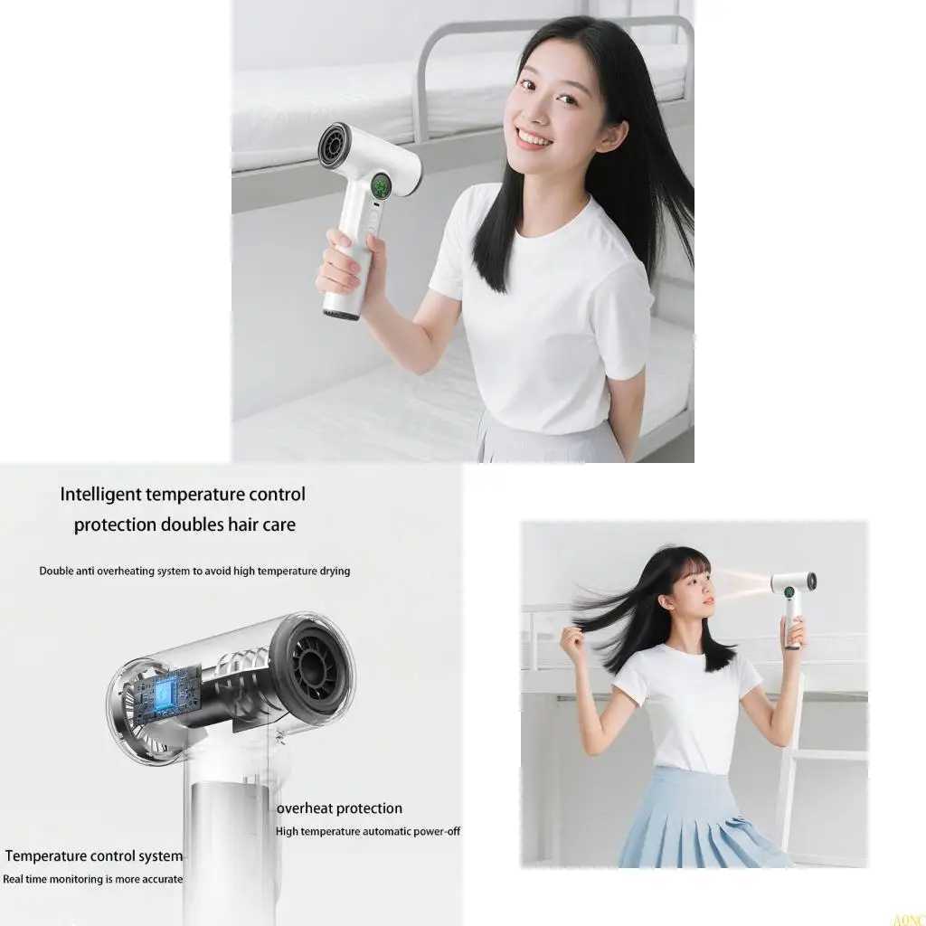 A0NC Portable Rechargeable Wireless Hair Dryer 30000RPM High Speed Hair Dryer Quick Dry Blow Dryer 100 Speed SettingsT251118