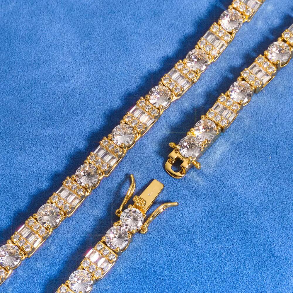 NUOYA Womens Hip Hop 925 Silver Tennis Chain Bracelet Iced Out Baguette Round VVS Moissanite Fine Jewelry