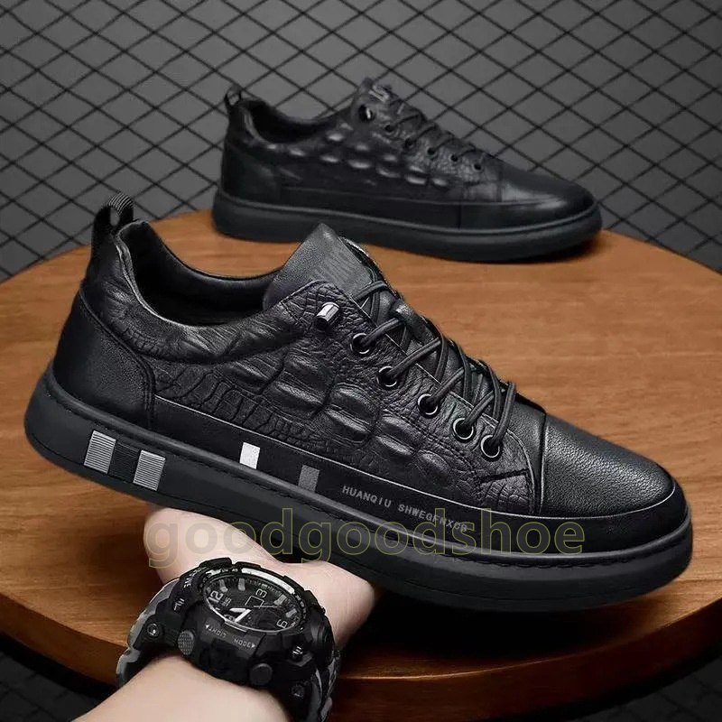 Designer Shoes Mens shoes Sneakers White Black Crocodile Pattern Leather Mens Trainers Anti-Slip Soft Surface Casual Wear-resistant Elastic Band Board