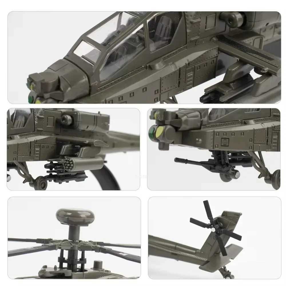 132 Scale AH-64 Airplane Model Toy Car Alloy Diecast Rotatable Propeller Sound Light Fighter Vehicle Models for Kids Gifts C251118