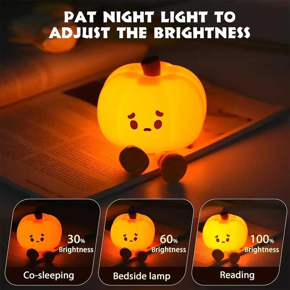 Rechargeable Halloween Led Night Light Soft Nightlight Novelty Cute Squishy For bedroom Silicone Portable Pumpkin For kids Ghost M251118