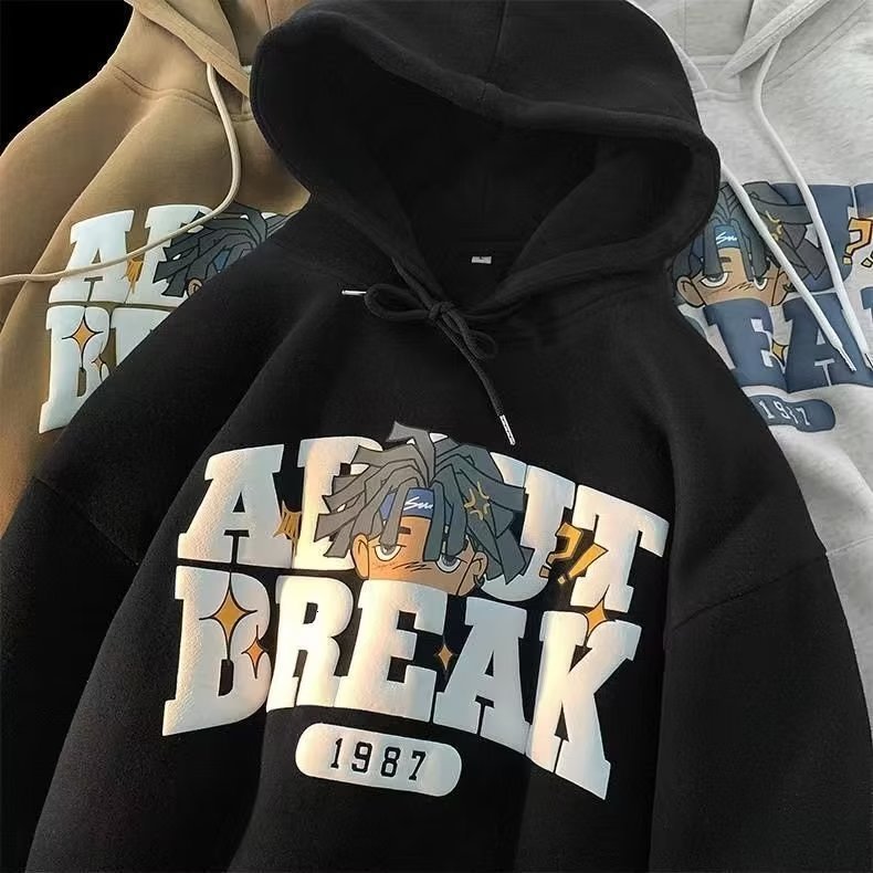 Hooded sweatshirt mens autumn and winter 2024 new trendy brand ins loose autumn clothes mens autumn and winter styles with hat jacket trendy