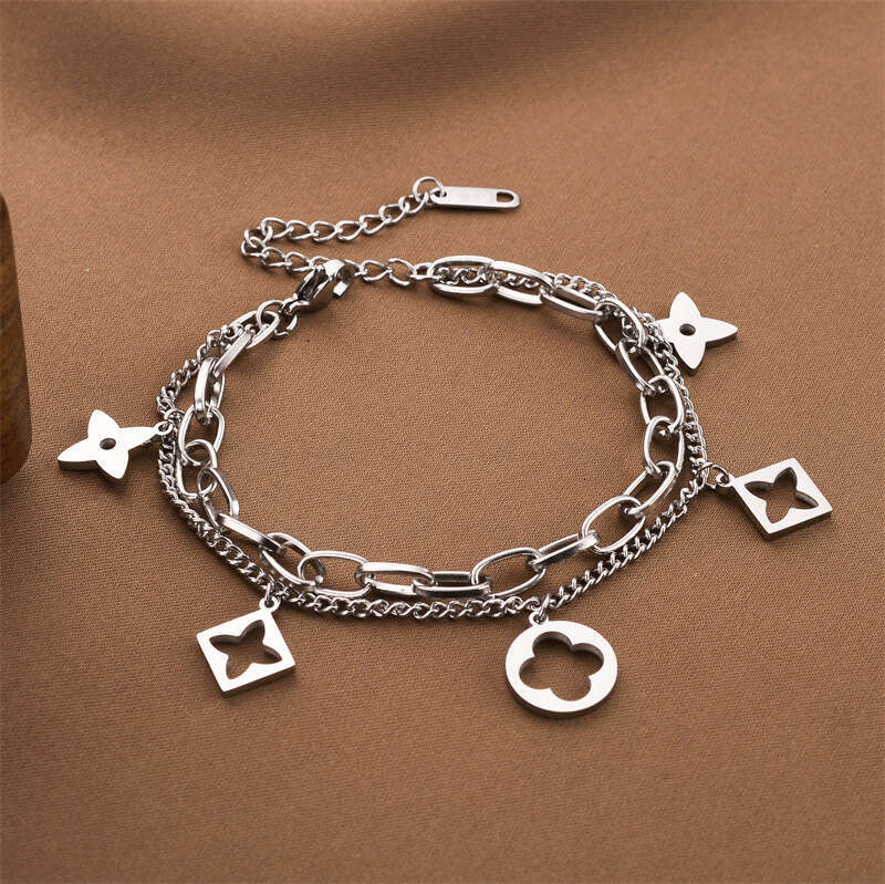 Designer Bracelet Luxury Bangle Jewelry Niche Stainless Steel Fade Resistant White Mother Of Pearl Double Layer Stackable Fashion Bracelet Chic for Wo