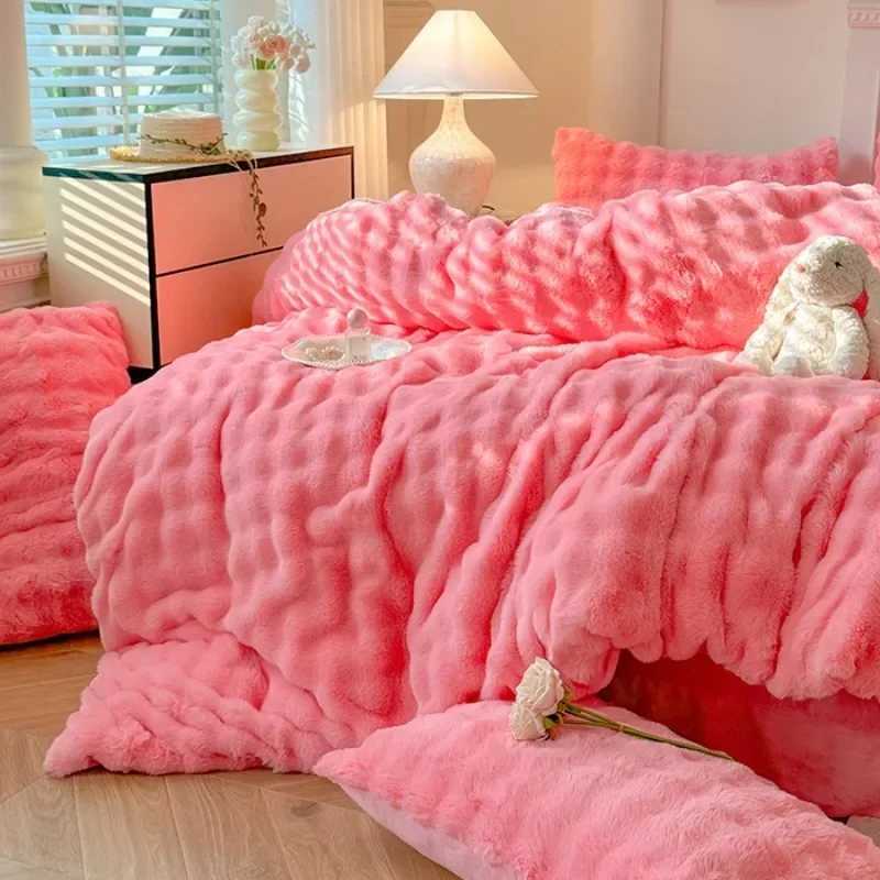 2024 New Winter Thickened Milk Fleece Four-piece Set Rabbit Fleece Rabbit Lazy Rabbit Fleece 4-piece SetM251118